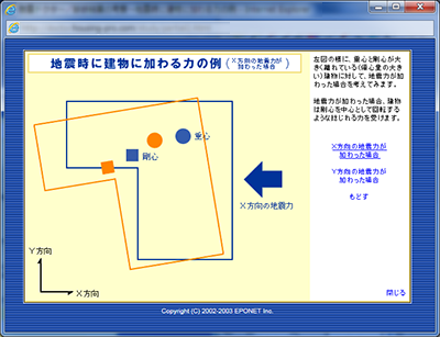 「耐震診断ツール」画面イメージ5~診断結果を考察するための情報も盛り込みました。 「耐震診断ツール」画面イメージ5~診断結果を考察するための情報も盛り込みました。